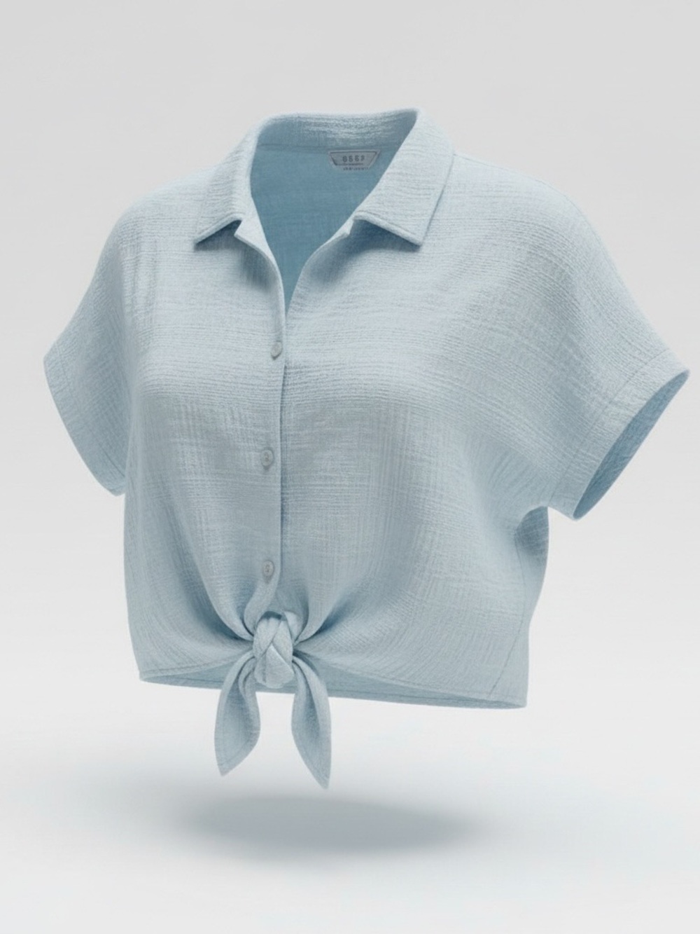 Sage Light Blue Gauze Button-Front Top